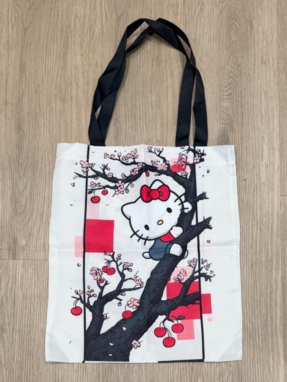 Hello Kitty White Tote with Black Handles and Red Accents